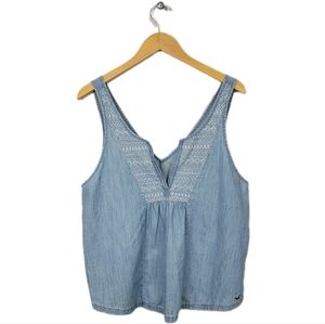 Hollister Embroidered Chambray Vneck Tank Top